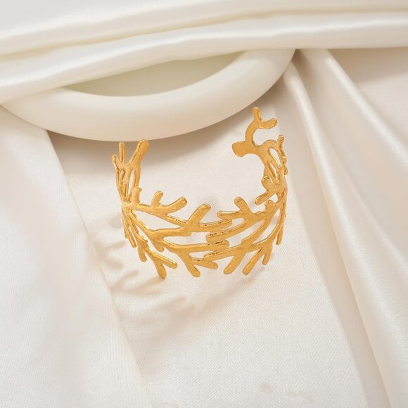 Gold Brass Cuff Bracelet Women Summer Beach Statement Jewelry - Picture 7 of 8